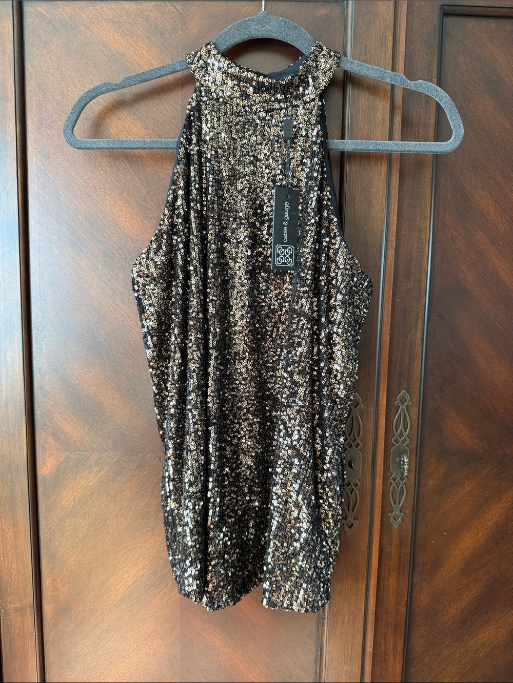 Cable & Gauge Black and Gold Sequin Halter Camisole